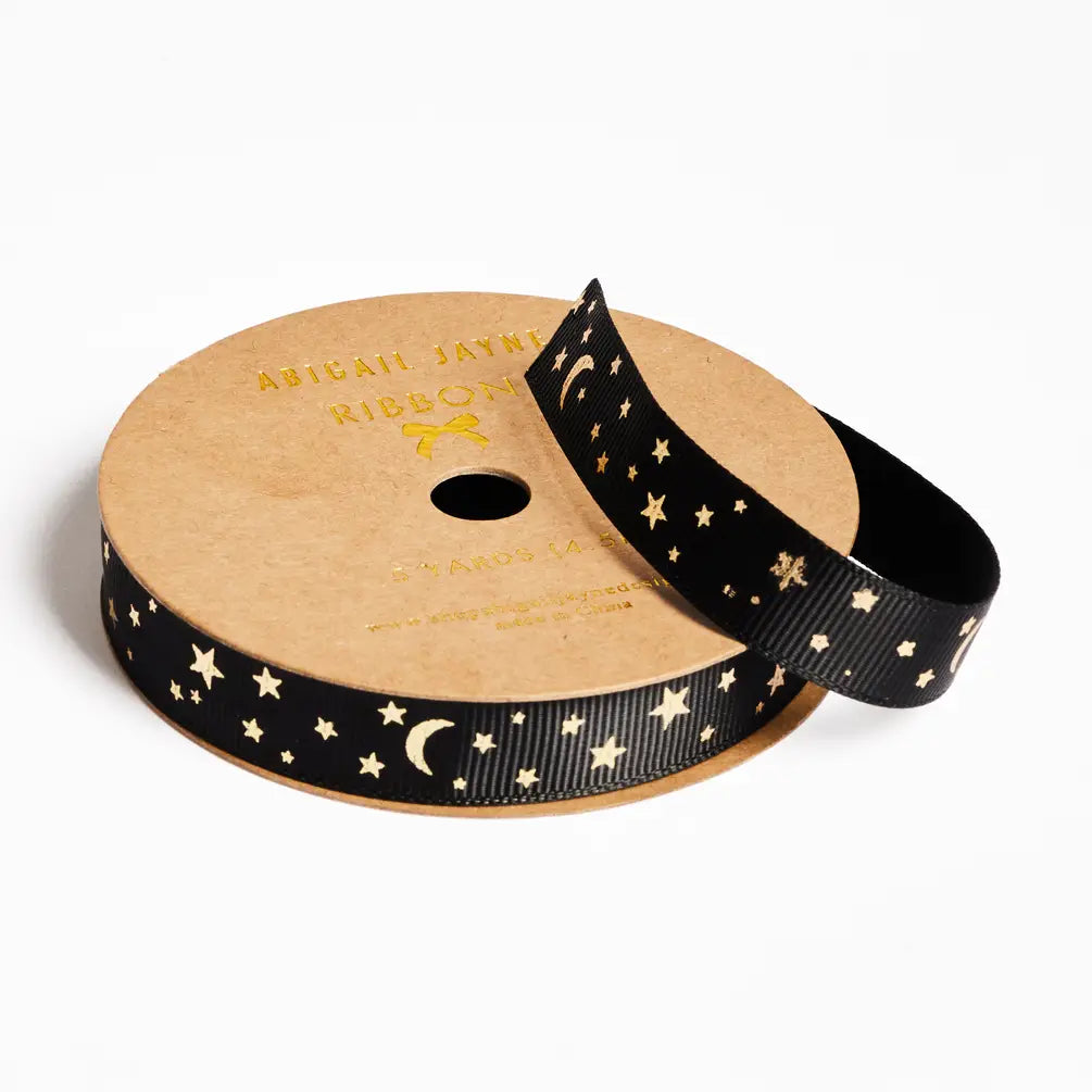 Gold Star Black Grosgrain Ribbon