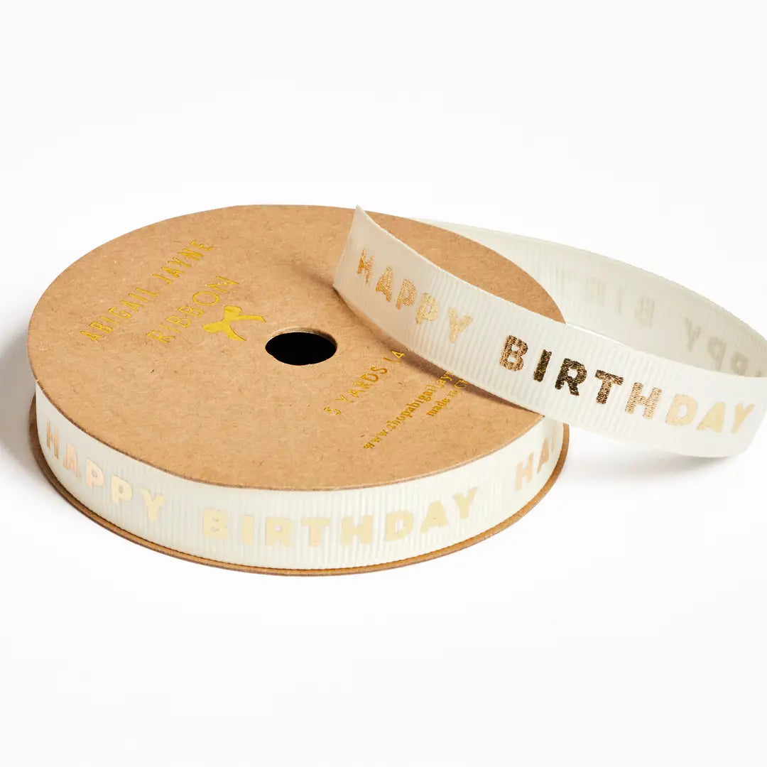 Happy Birthday Cream Grosgrain Ribbon
