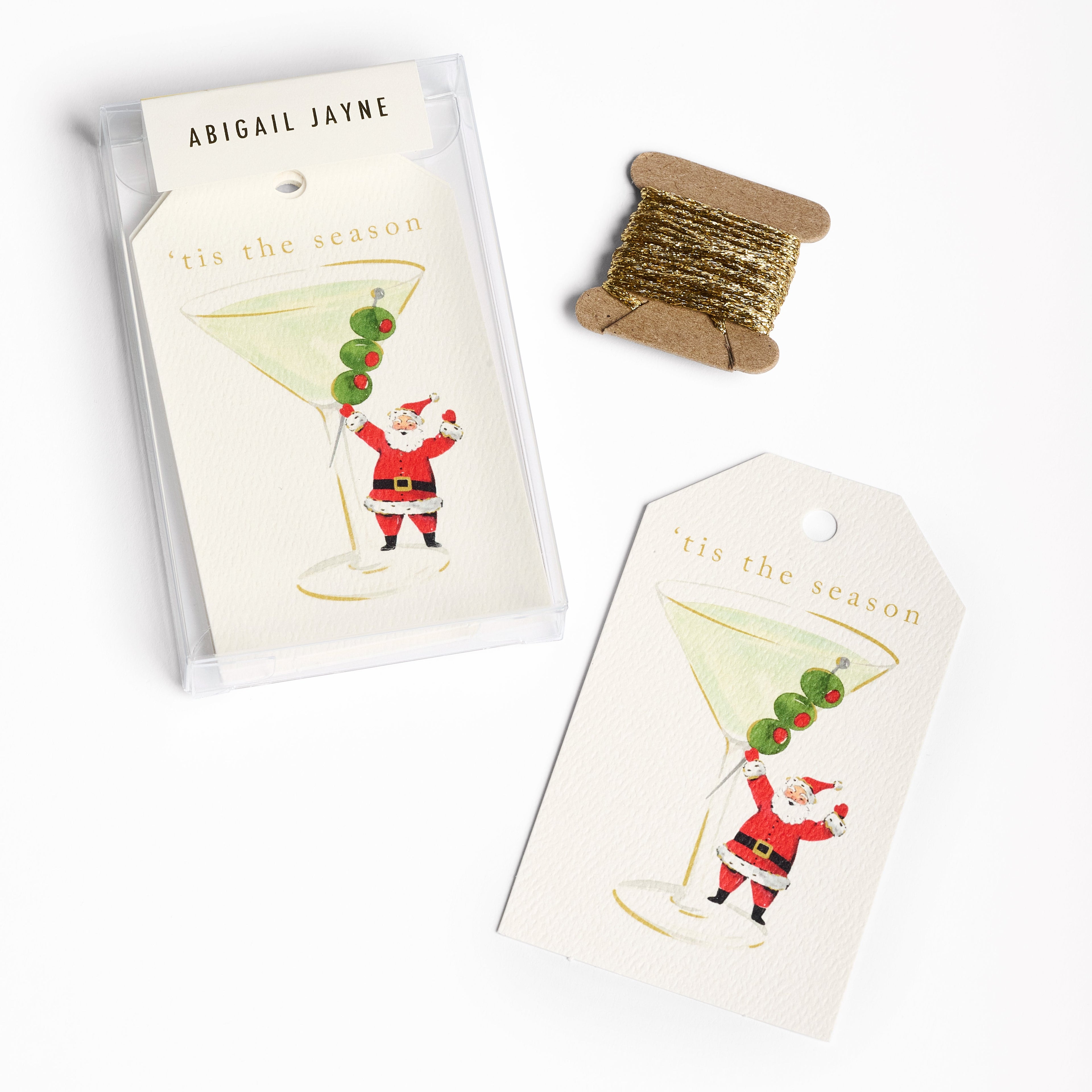 Santa Martini Gift Tags with Ribbon - set of 8