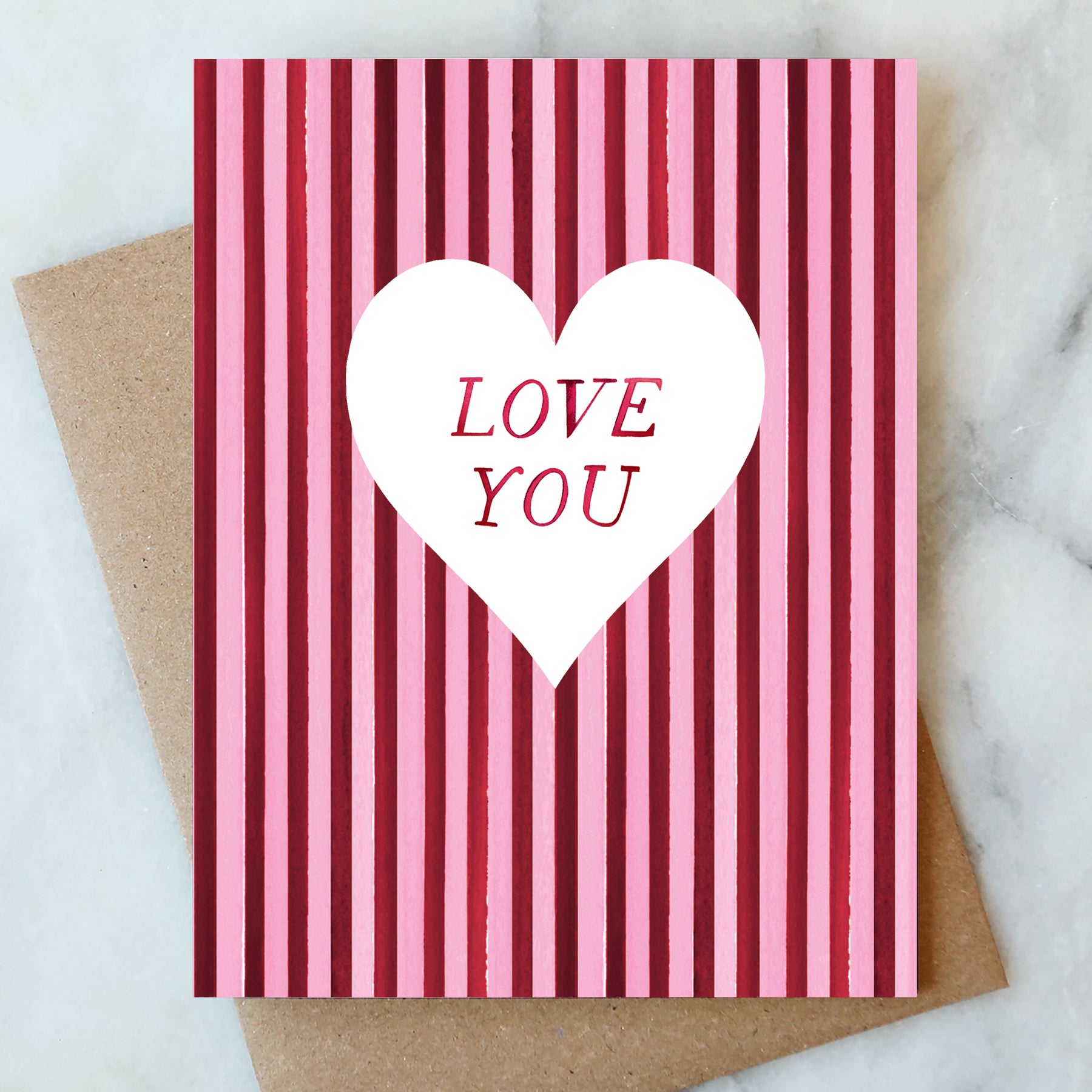 Burgundy Stripe Love You Card