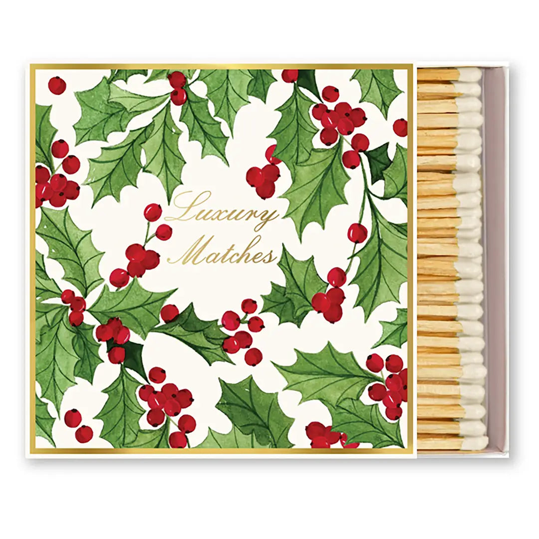 Luxury Holly Berry Holiday 4" Square Safety Matches