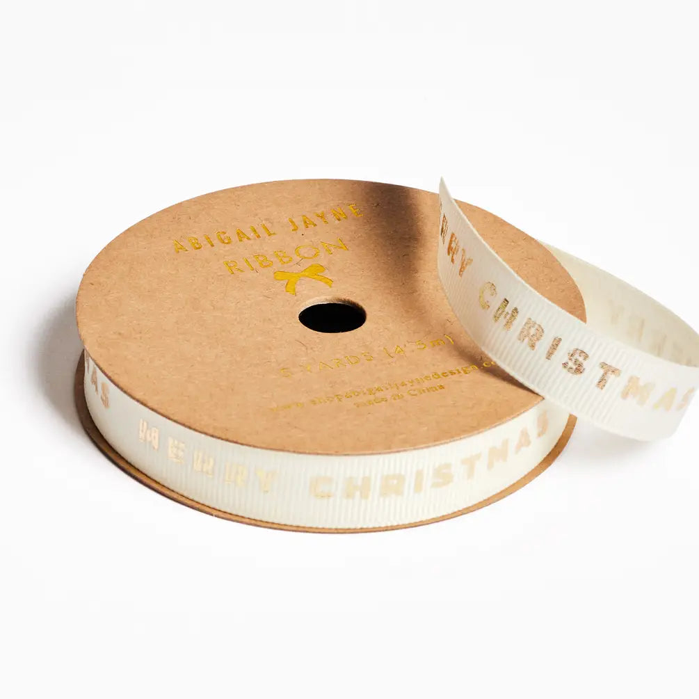 Merry Christmas Cream Grosgrain Ribbon