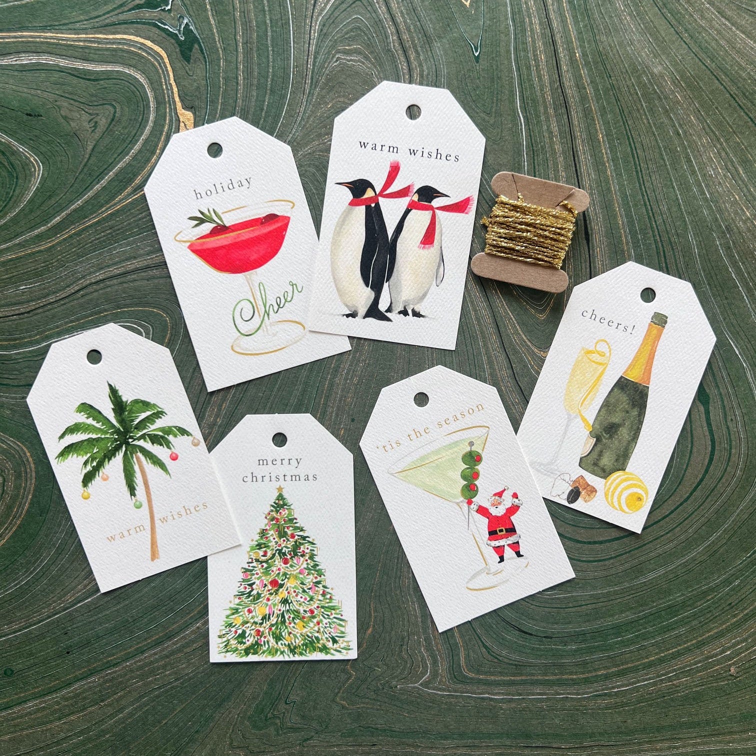 Christmas Palm Tree Gift Tags with Ribbon - set of 8