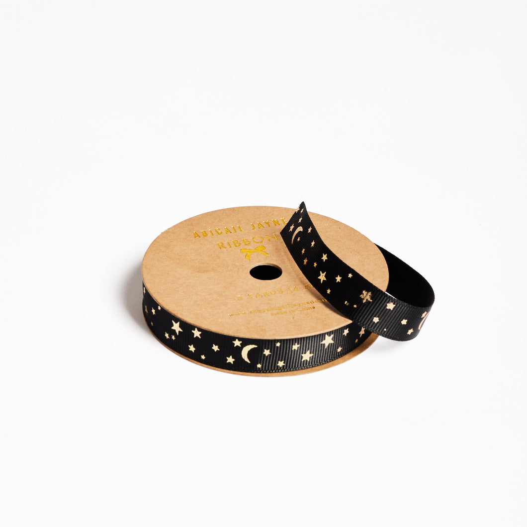 Gold Star Black Grosgrain Ribbon