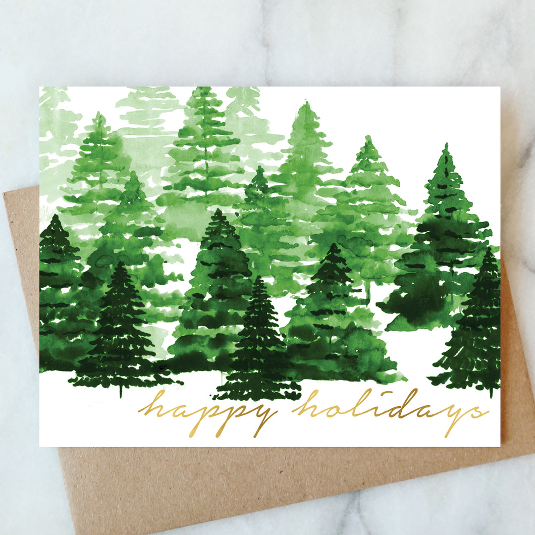 Happy Holidays Trees Card - Box Set of 6
